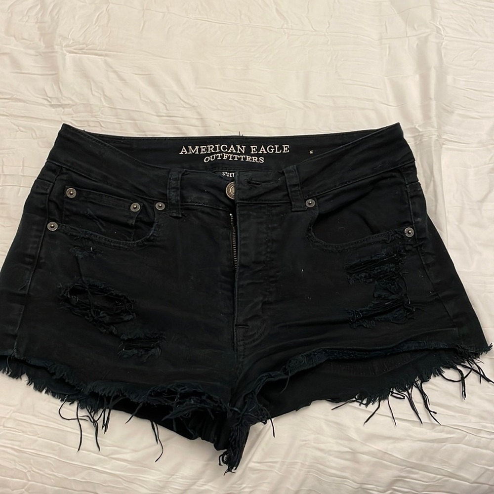 American Eagle black Hi-Rise festival jean shorts